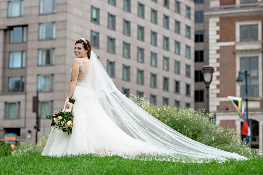 A beautiful portrait of a bride in Logan Square in Philadelphia.